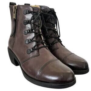BUSSOLA Sirkka Sean Lace Up Boots Size 8.5 EU 39 Cocoa Black Double Zip